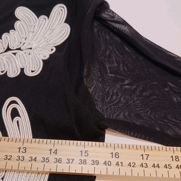 INC International Concepts Black Ivory Embroidered Long Sleeve Sheer Top Medium - Picture 6 of 7